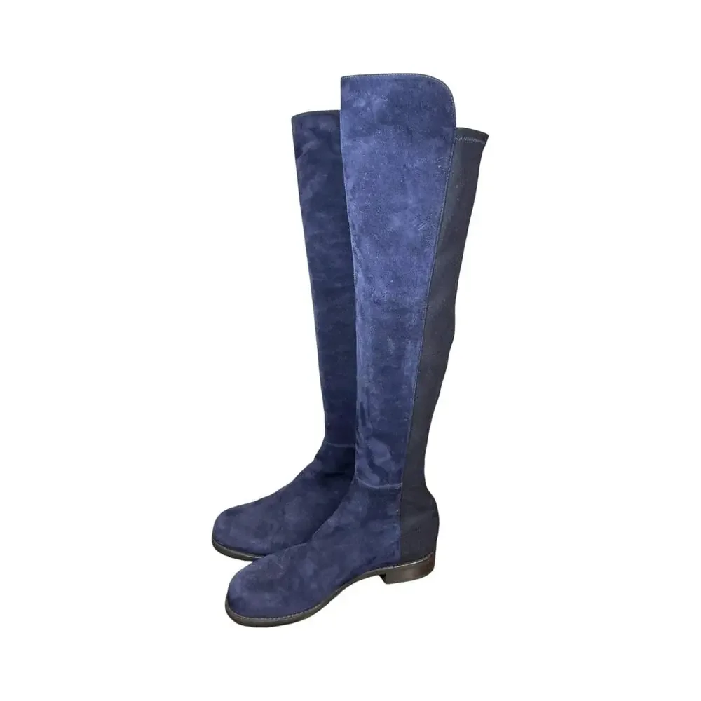 Stuart Weitzman Two Toe Blue 5050 Stretch Suede Over Knee Boots Size Women's 6